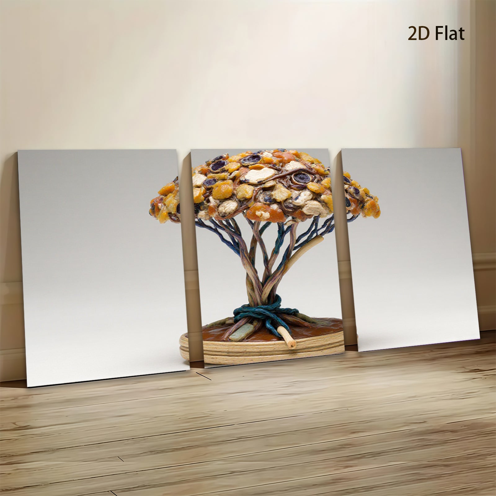 2D flat 1pc whimsical folk art tree sculpture for cozy farmhouse d��cor living room gallery wall accent botanical study