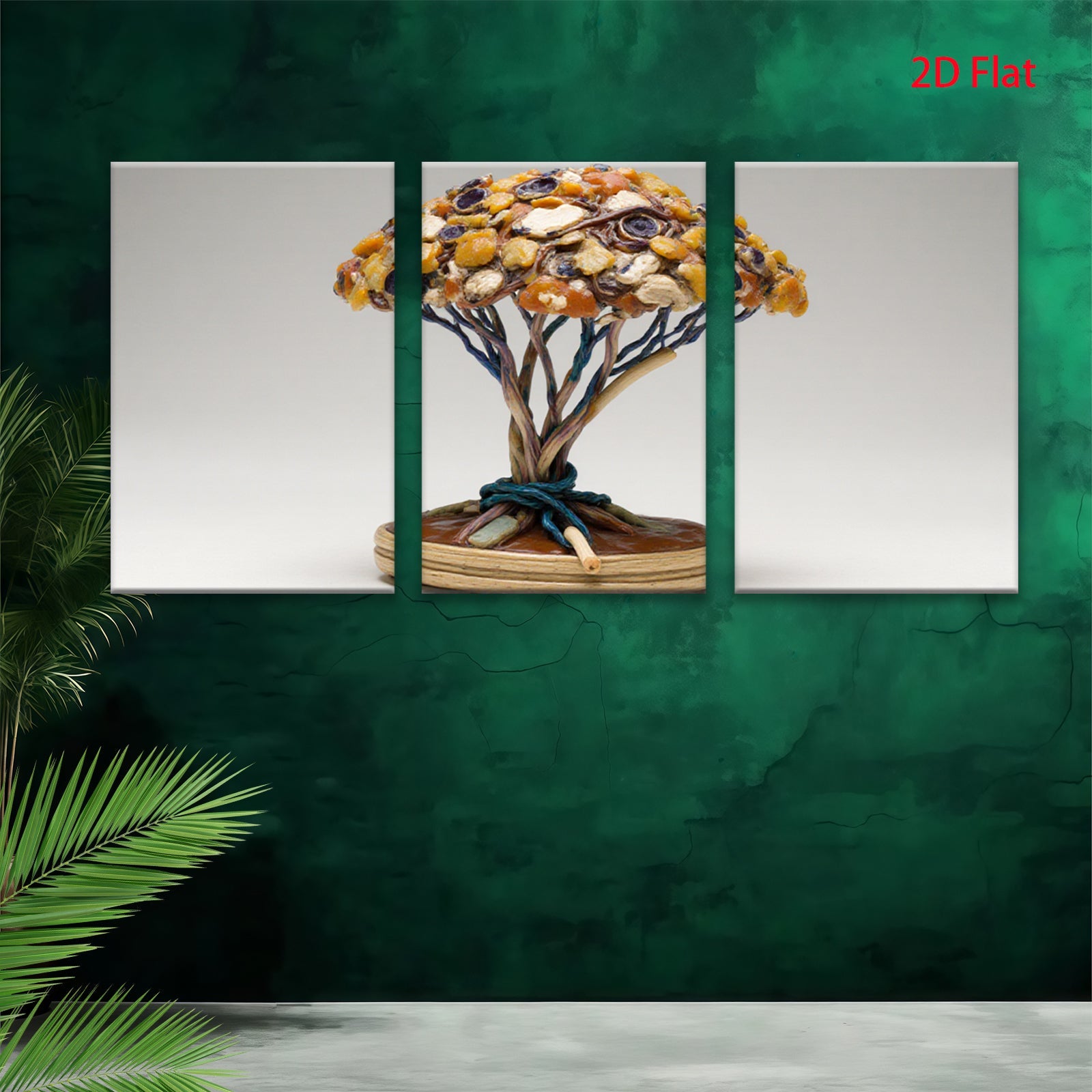 2D flat 1pc whimsical folk art tree sculpture for cozy farmhouse d��cor living room gallery wall accent botanical study