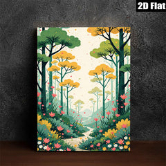 2D flat 1pc whimsical forest path blooming wildflowers serene landscape wall art bedroom living room gallery wrapped canvas modern farmhouse decor