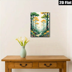 2D flat 1pc whimsical forest path blooming wildflowers serene landscape wall art bedroom living room gallery wrapped canvas modern farmhouse decor
