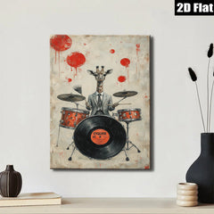 2D flat 1pc whimsical giraffe drummer portrait canvas wall art for living room bedroom music studio modern farmhouse decor gallery wrapped ready to hang