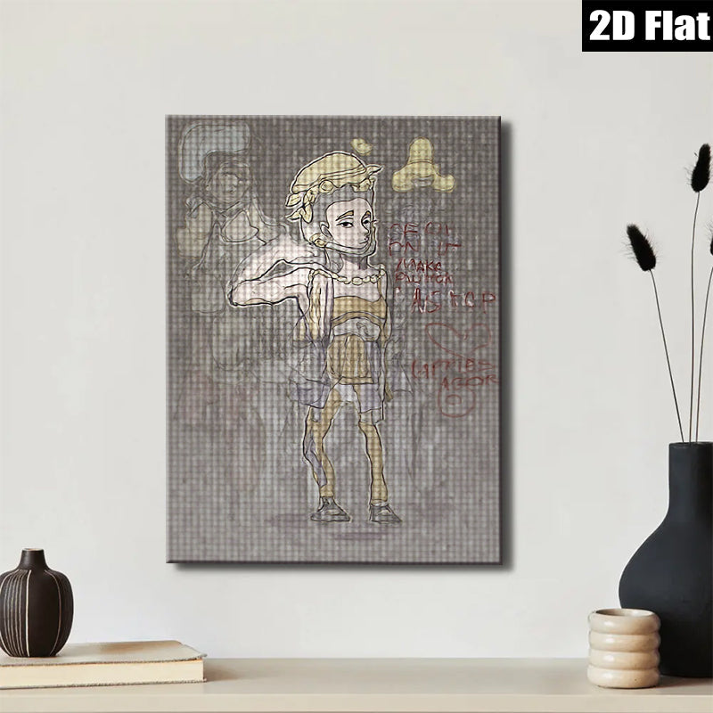 2D flat 1pc whimsical girl sketch portrait modern farmhouse wall art bedroom living room decor gallery wrapped canvas prints farmhouse style