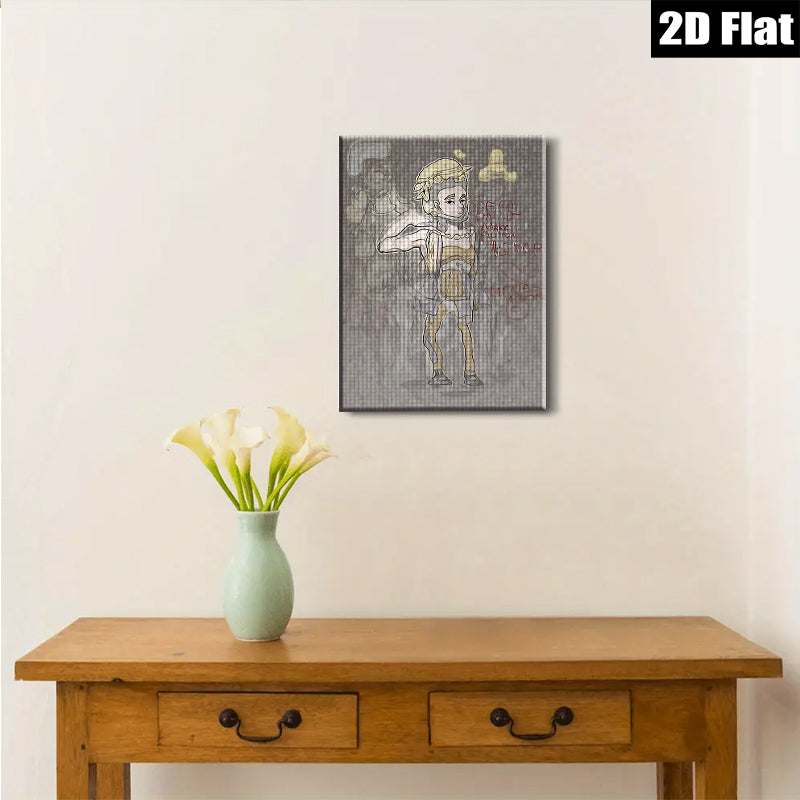 2D flat 1pc whimsical girl sketch portrait modern farmhouse wall art bedroom living room decor gallery wrapped canvas prints farmhouse style