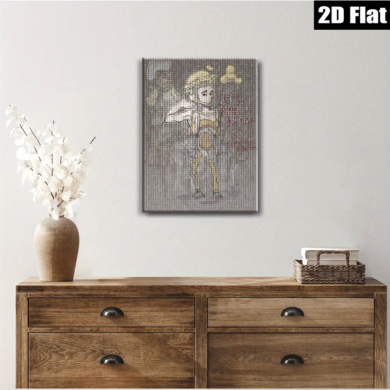 2D flat 1pc whimsical girl sketch portrait modern farmhouse wall art bedroom living room decor gallery wrapped canvas prints farmhouse style