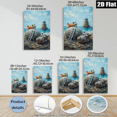 2D flat 1pc whimsical hippo beach daydream coastal wall art for living room bedroom office decor farmhouse style modern art