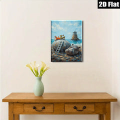 2D flat 1pc whimsical hippo beach daydream coastal wall art for living room bedroom office decor farmhouse style modern art