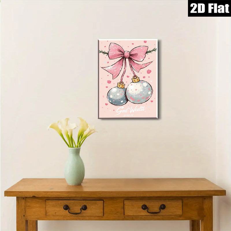 2D flat 1pc whimsical holiday ornaments painting festive Christmas wall art decor bedroom living room farmhouse style modern gallery wrapped canvas prints