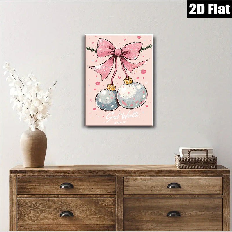 2D flat 1pc whimsical holiday ornaments painting festive Christmas wall art decor bedroom living room farmhouse style modern gallery wrapped canvas prints