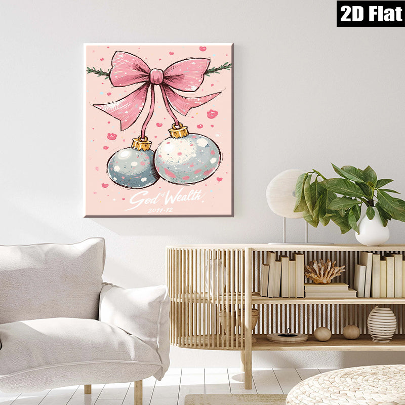 2D flat 1pc whimsical holiday ornaments painting festive Christmas wall art decor bedroom living room farmhouse style modern gallery wrapped canvas prints