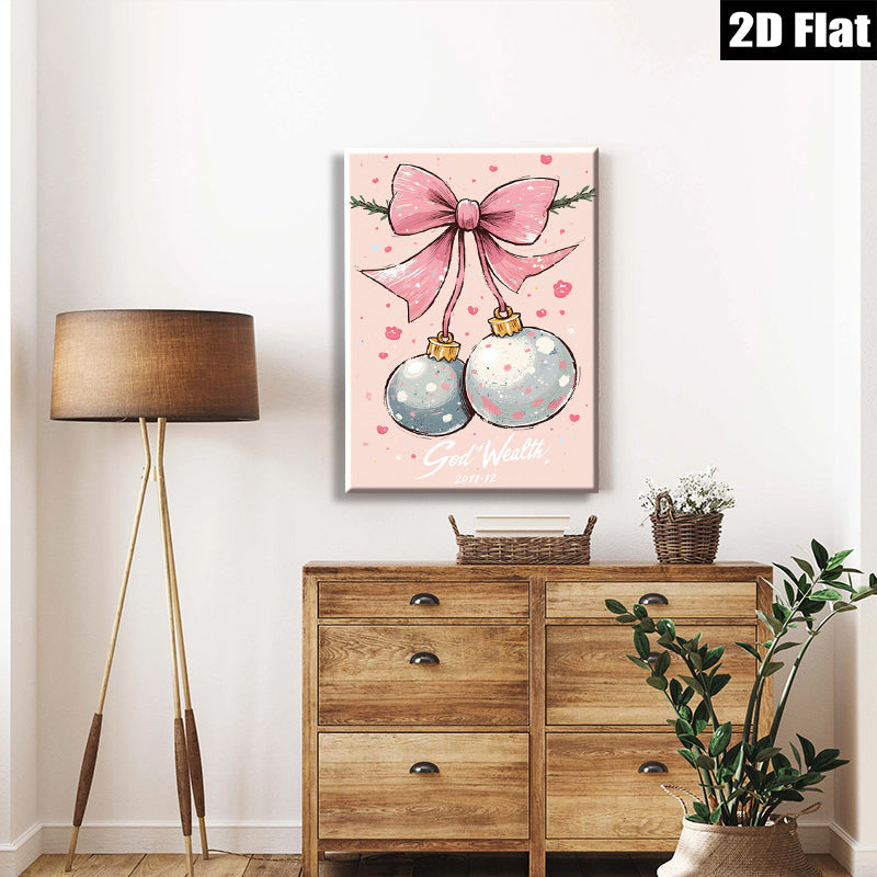2D flat 1pc whimsical holiday ornaments painting festive Christmas wall art decor bedroom living room farmhouse style modern gallery wrapped canvas prints