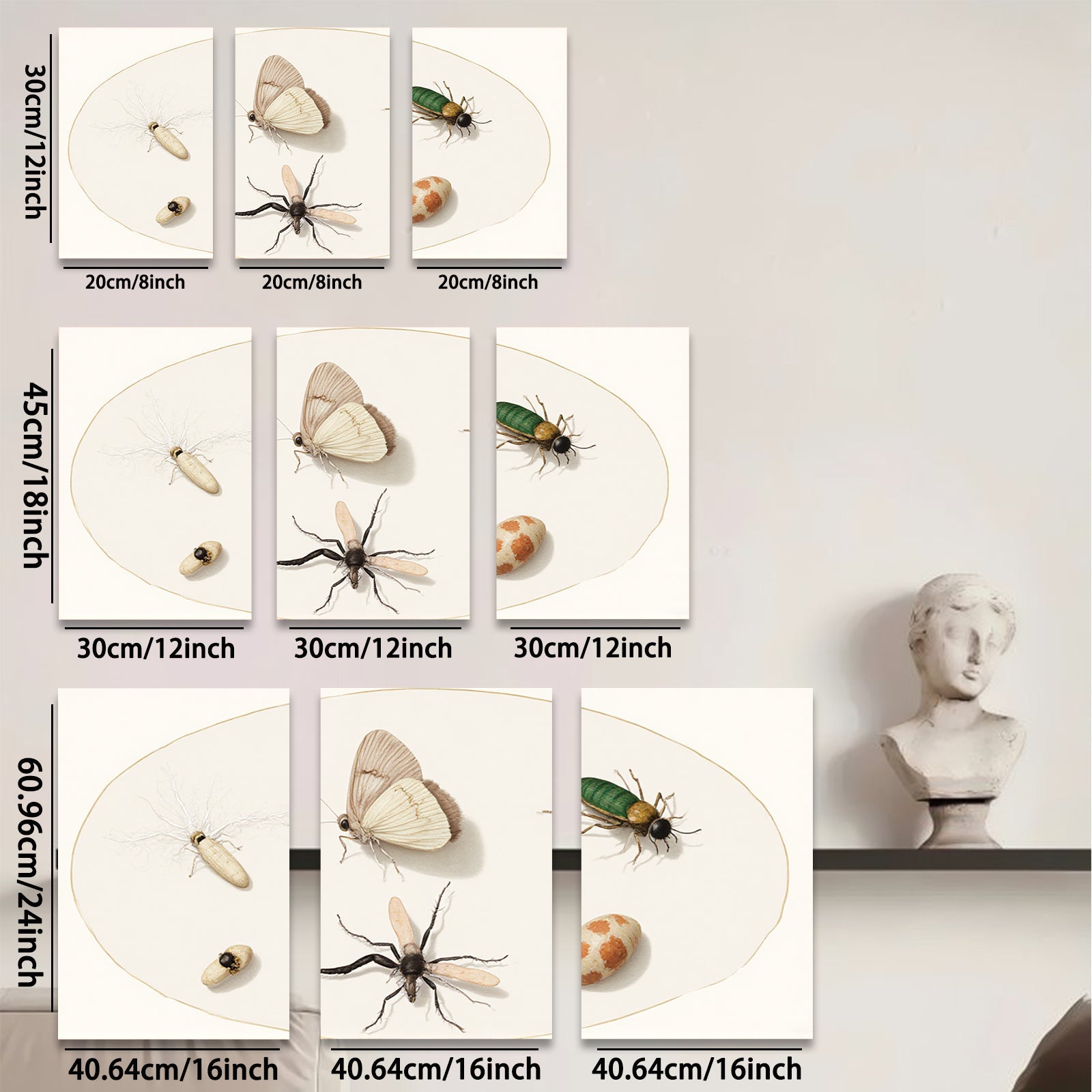 2D flat 1pc whimsical insect study botanical wall decor farmhouse living room gallery wrapped canvas print modern art
