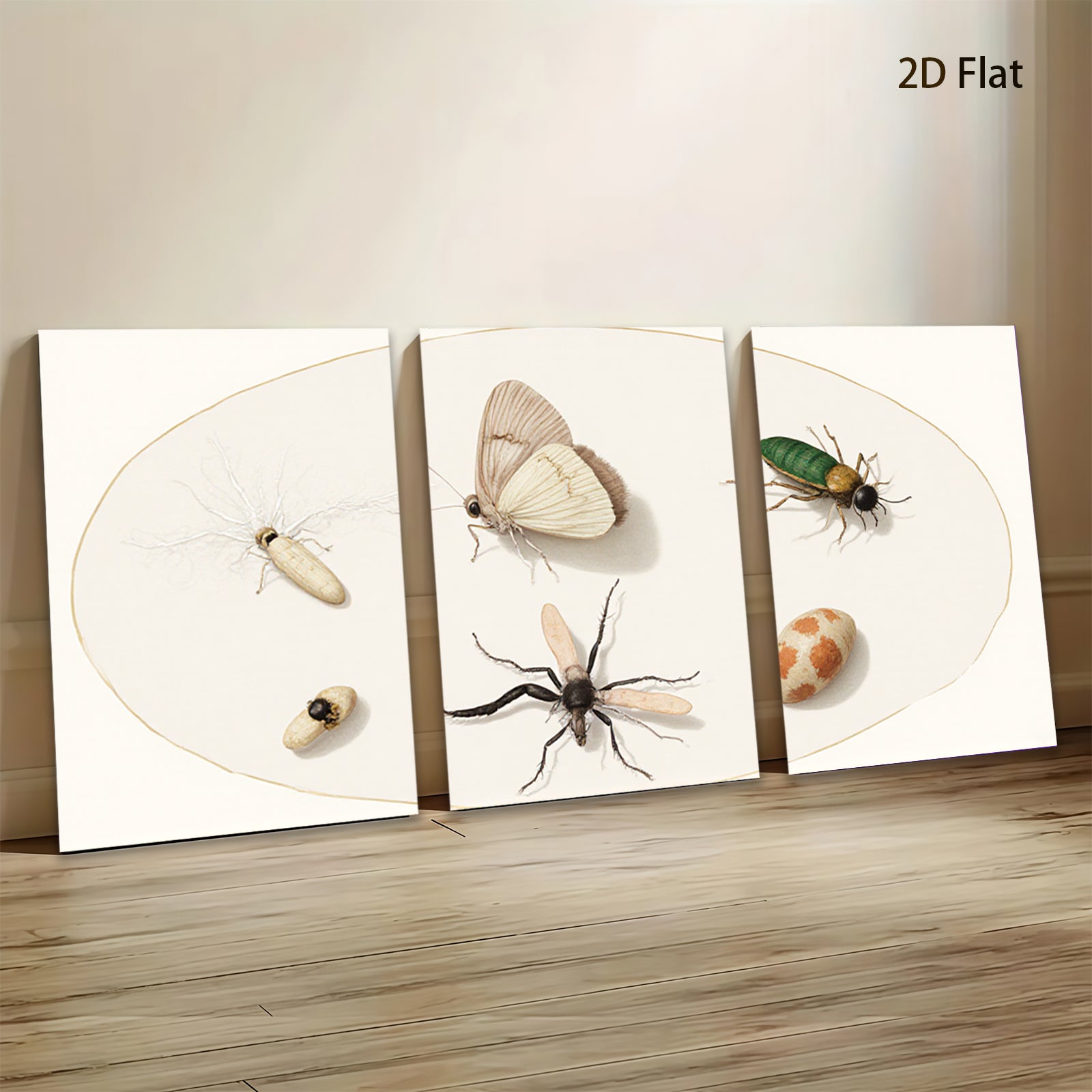 2D flat 1pc whimsical insect study botanical wall decor farmhouse living room gallery wrapped canvas print modern art