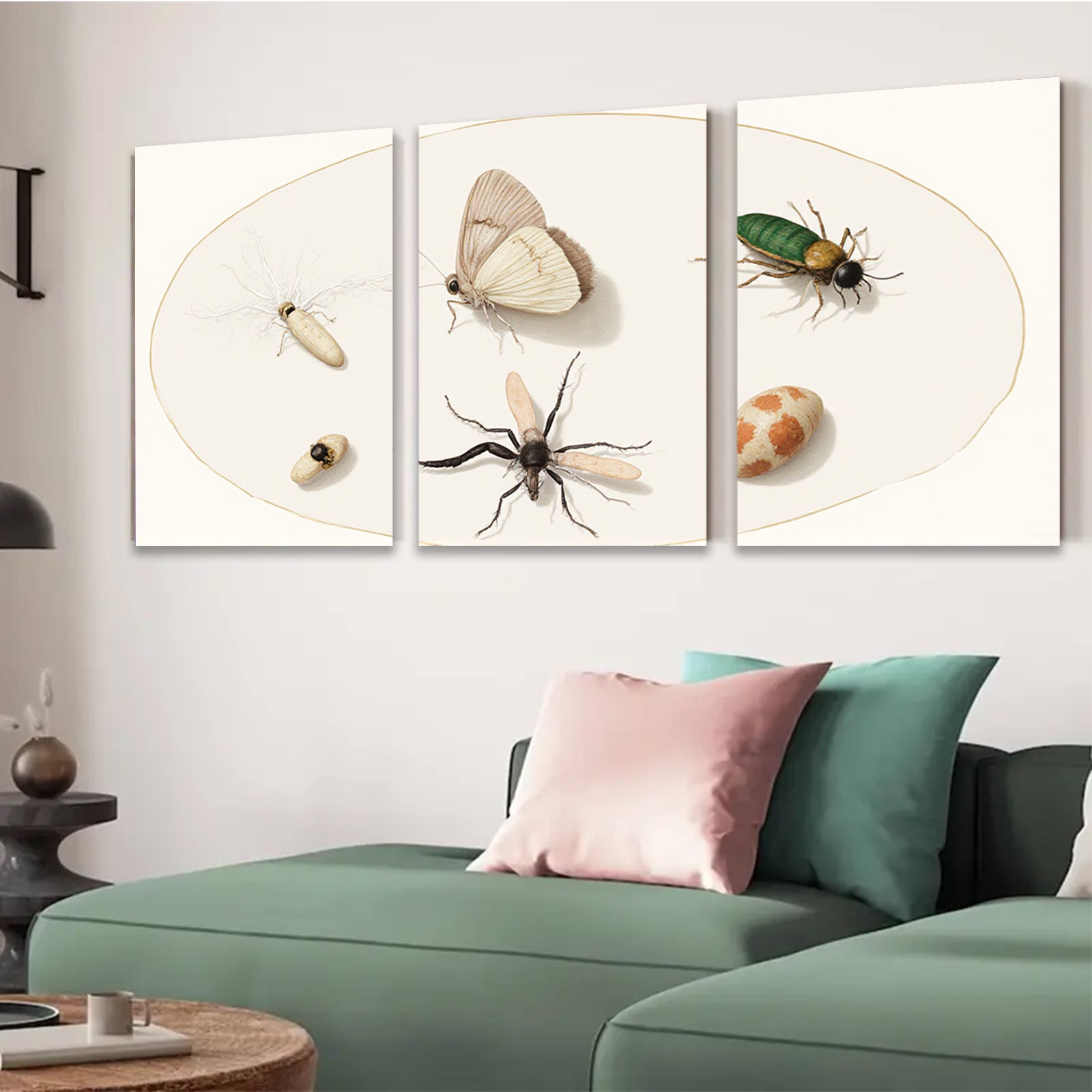 2D flat 1pc whimsical insect study botanical wall decor farmhouse living room gallery wrapped canvas print modern art