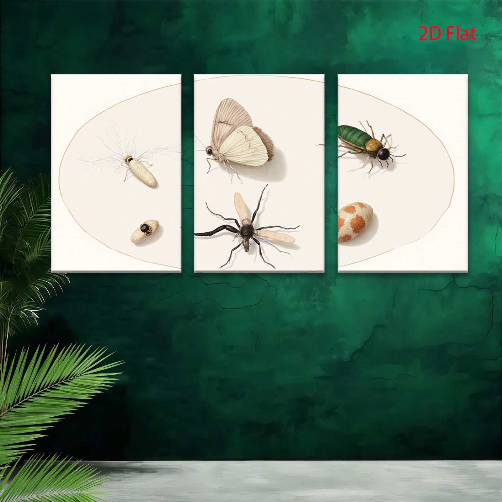 2D flat 1pc whimsical insect study botanical wall decor farmhouse living room gallery wrapped canvas print modern art