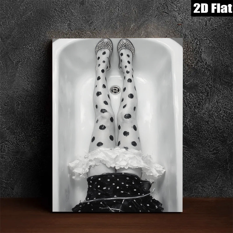 2D flat 1pc whimsical legs bathtub scene modern farmhouse wall art bedroom decor living room prints gallery wrapped canvas beautiful cozy minimalist