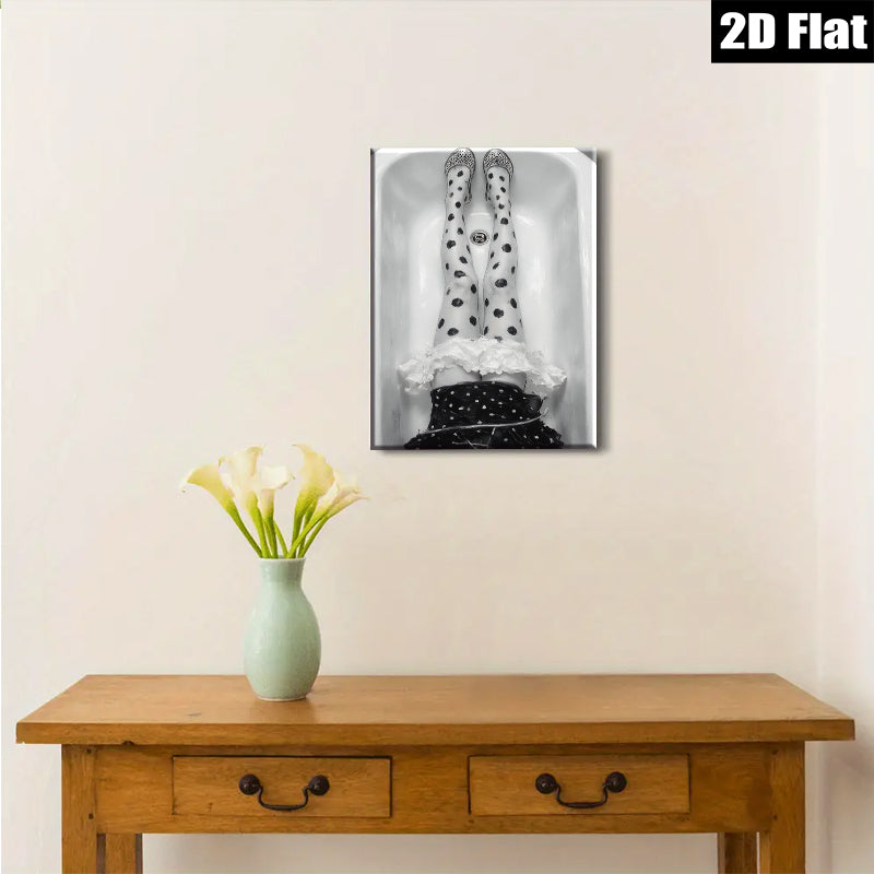 2D flat 1pc whimsical legs bathtub scene modern farmhouse wall art bedroom decor living room prints gallery wrapped canvas beautiful cozy minimalist
