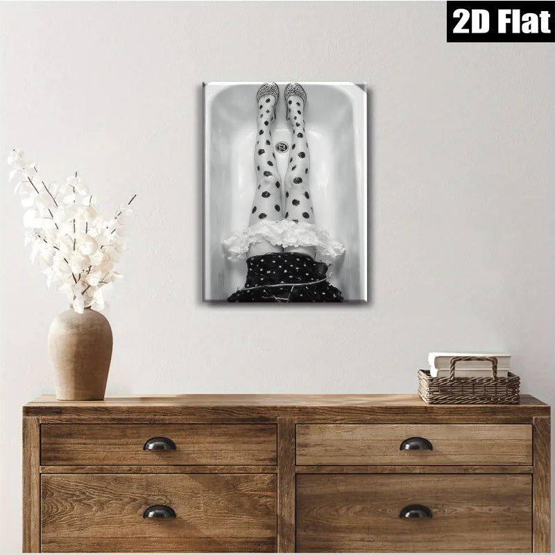 2D flat 1pc whimsical legs bathtub scene modern farmhouse wall art bedroom decor living room prints gallery wrapped canvas beautiful cozy minimalist