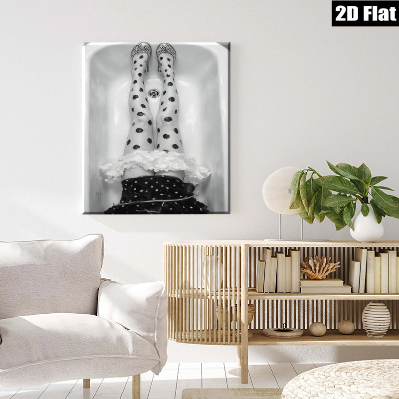 2D flat 1pc whimsical legs bathtub scene modern farmhouse wall art bedroom decor living room prints gallery wrapped canvas beautiful cozy minimalist