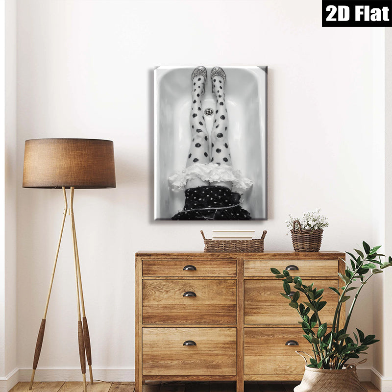 2D flat 1pc whimsical legs bathtub scene modern farmhouse wall art bedroom decor living room prints gallery wrapped canvas beautiful cozy minimalist