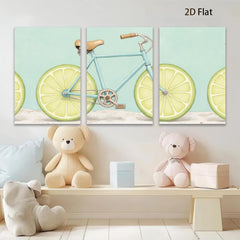 2D flat 1pc whimsical lime bicycle wall art for kitchen dining room modern farmhouse decor gallery wrapped canvas prints botanical illustration