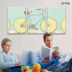 2D flat 1pc whimsical lime bicycle wall art for kitchen dining room modern farmhouse decor gallery wrapped canvas prints botanical illustration