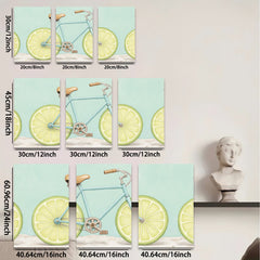 2D flat 1pc whimsical lime bicycle wall art for kitchen dining room modern farmhouse decor gallery wrapped canvas prints botanical illustration