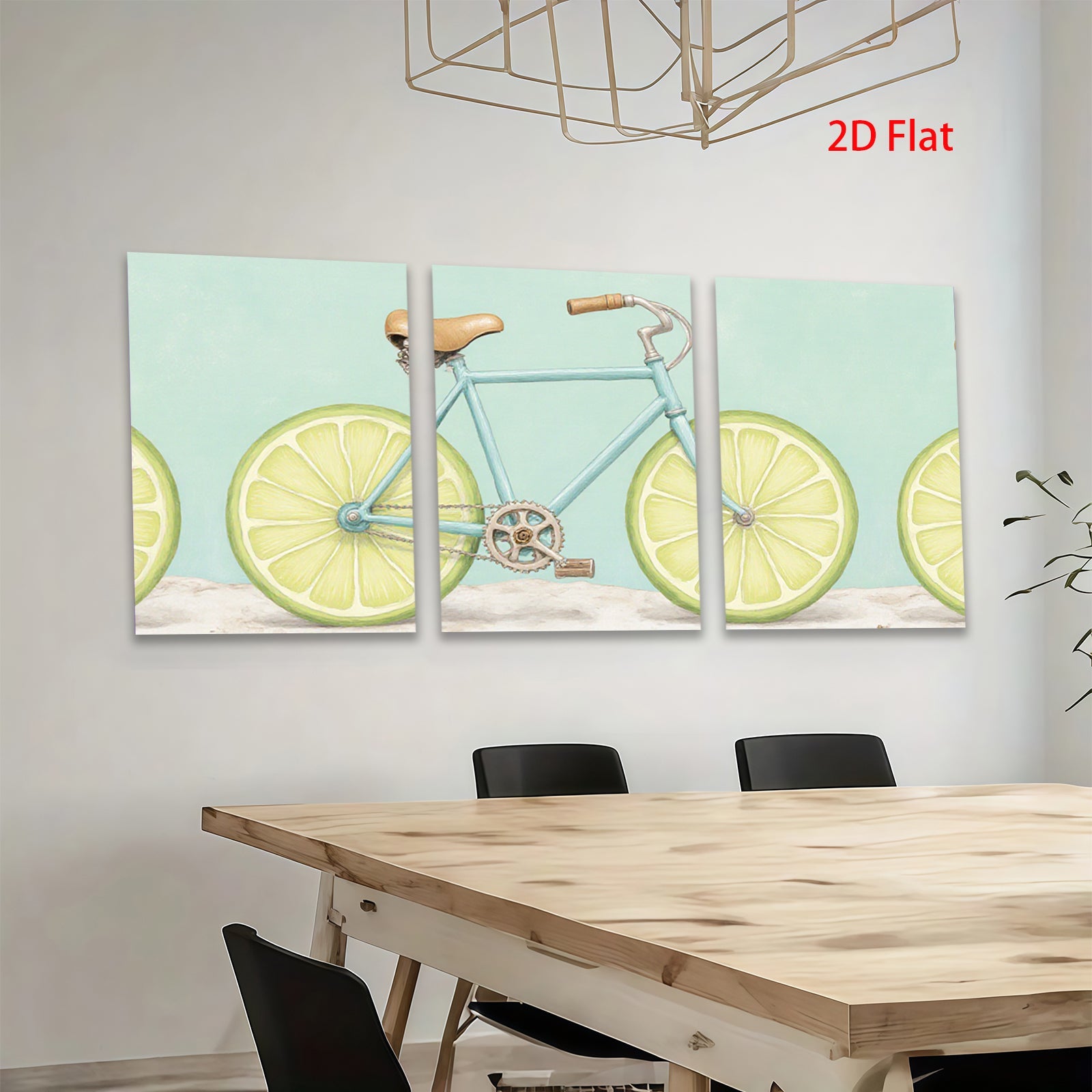 2D flat 1pc whimsical lime bicycle wall art for kitchen dining room modern farmhouse decor gallery wrapped canvas prints botanical illustration