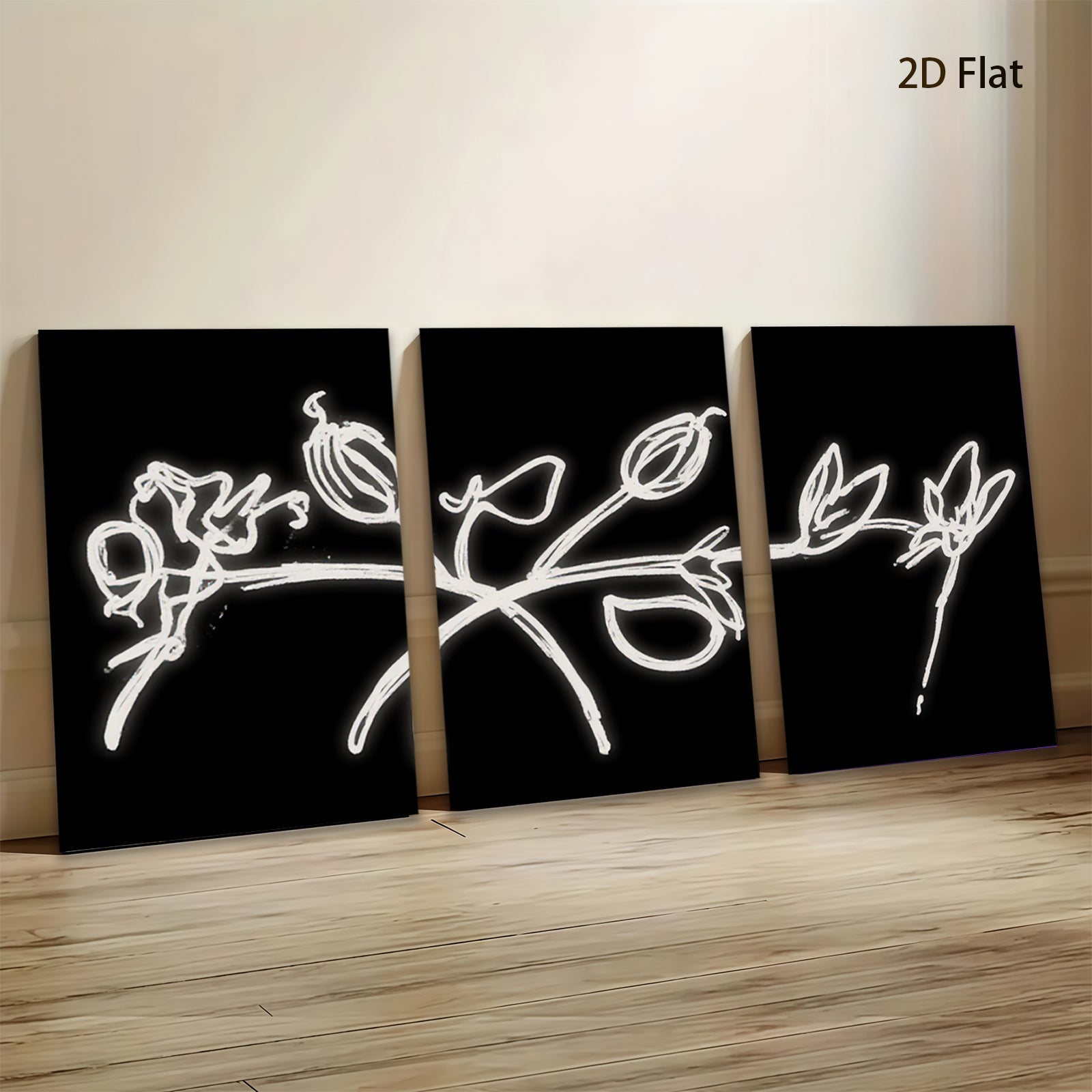 2D flat 1pc whimsical line art botanical sketch minimalist wall d��cor living room bedroom gallery wrapped canvas print farmhouse style modern art