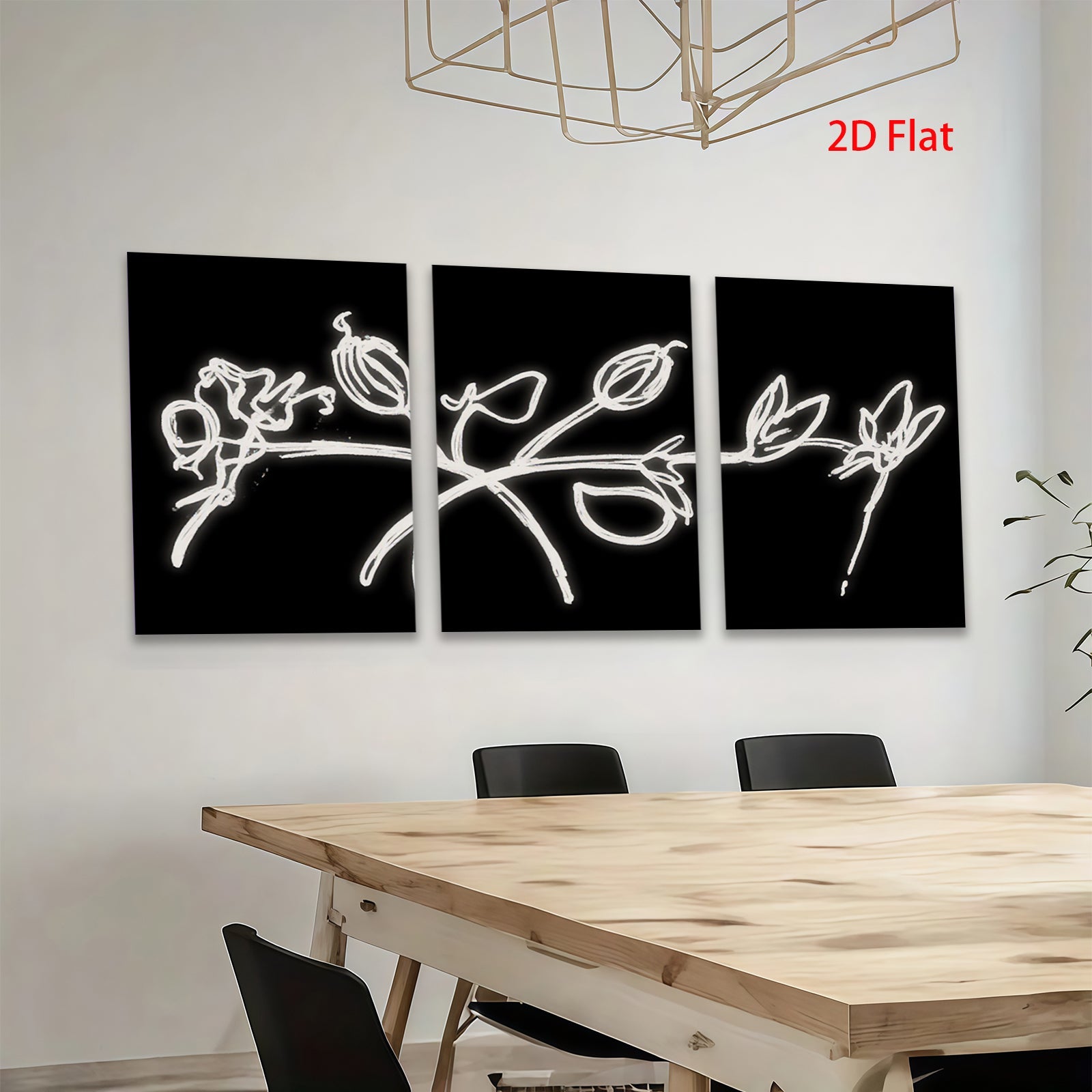 2D flat 1pc whimsical line art botanical sketch minimalist wall d��cor living room bedroom gallery wrapped canvas print farmhouse style modern art