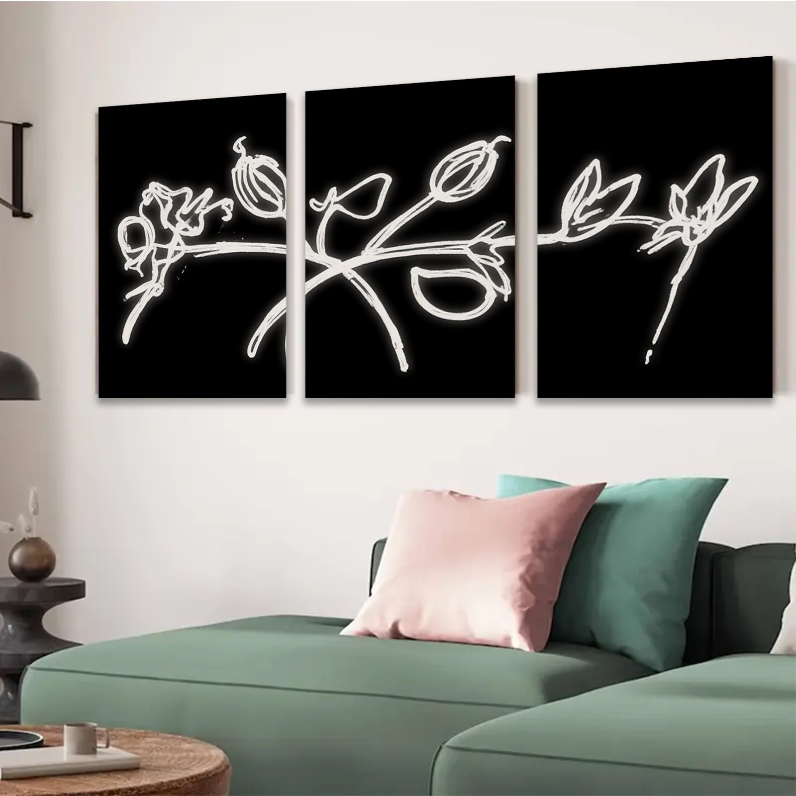 2D flat 1pc whimsical line art botanical sketch minimalist wall d��cor living room bedroom gallery wrapped canvas print farmhouse style modern art