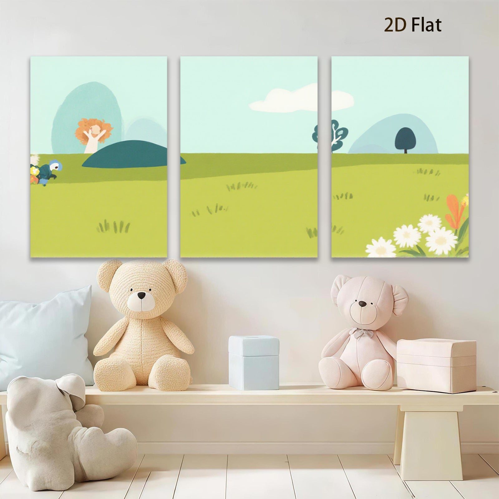 2D flat 1pc whimsical meadow landscape wall art for living room bedroom nursery decor farmhouse style botanical prints cozy vibes gallery wrapped canvas