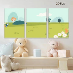 2D flat 1pc whimsical meadow landscape wall art for living room bedroom nursery decor farmhouse style botanical prints cozy vibes gallery wrapped canvas