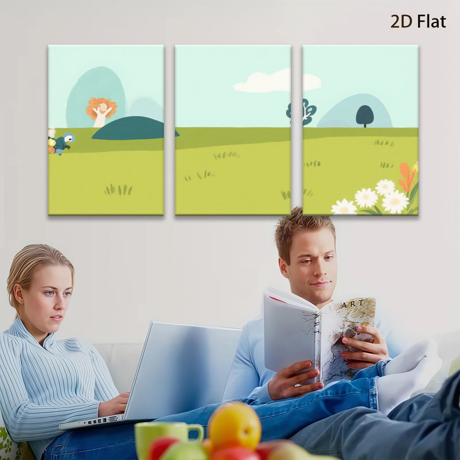 2D flat 1pc whimsical meadow landscape wall art for living room bedroom nursery decor farmhouse style botanical prints cozy vibes gallery wrapped canvas