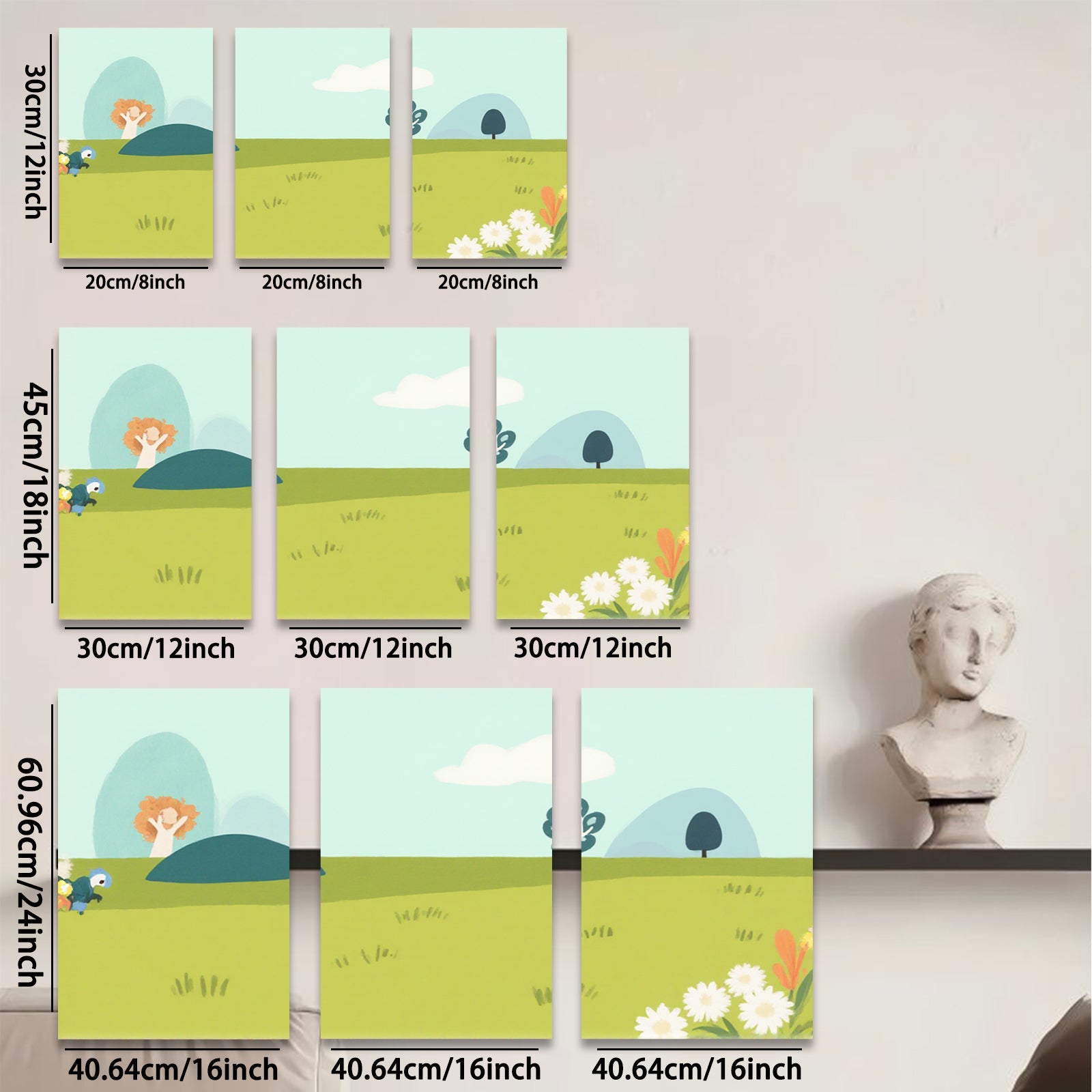 2D flat 1pc whimsical meadow landscape wall art for living room bedroom nursery decor farmhouse style botanical prints cozy vibes gallery wrapped canvas
