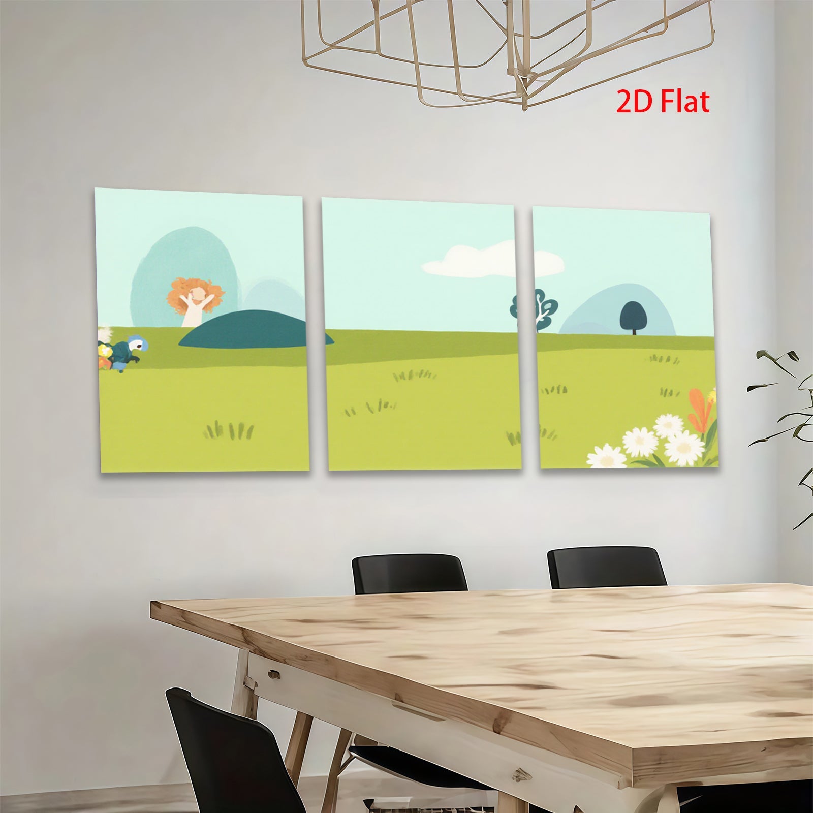 2D flat 1pc whimsical meadow landscape wall art for living room bedroom nursery decor farmhouse style botanical prints cozy vibes gallery wrapped canvas