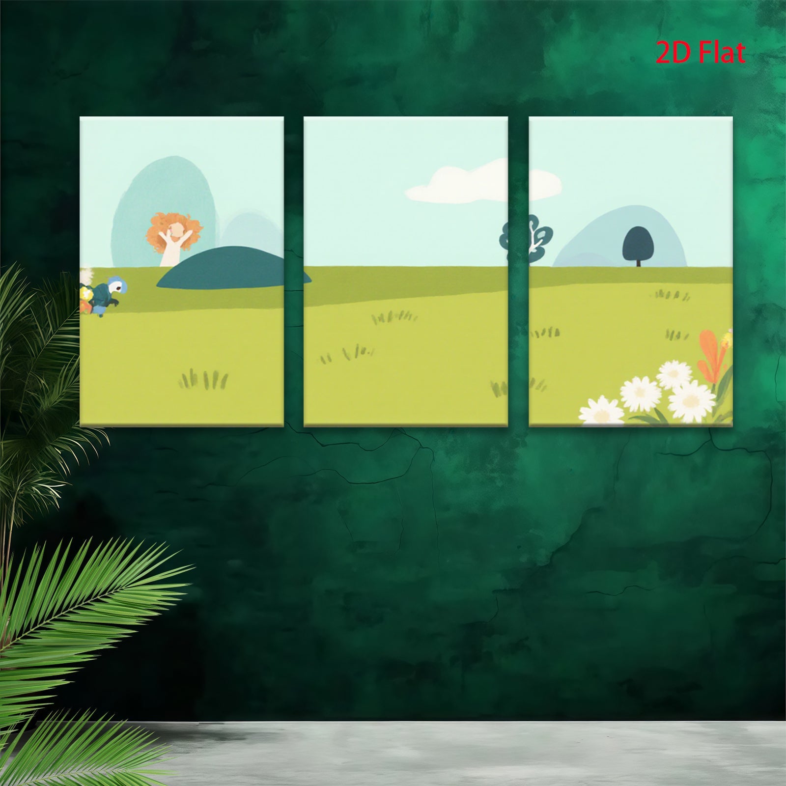 2D flat 1pc whimsical meadow landscape wall art for living room bedroom nursery decor farmhouse style botanical prints cozy vibes gallery wrapped canvas