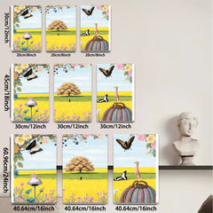 2D flat 1pc whimsical meadow scene with butterflies vibrant florals farmhouse wall decor living room bedroom gallery wrapped canvas prints