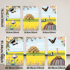 2D flat 1pc whimsical meadow scene with butterflies vibrant florals farmhouse wall decor living room bedroom gallery wrapped canvas prints