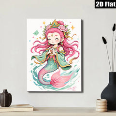 2D flat 1pc whimsical mermaid illustration vibrant ocean fantasy bedroom nursery playroom wall decor art prints canvas paintings