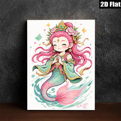 2D flat 1pc whimsical mermaid illustration vibrant ocean fantasy bedroom nursery playroom wall decor art prints canvas paintings
