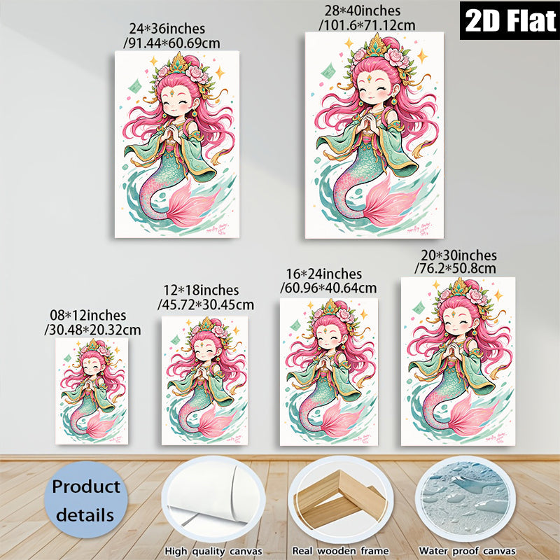 2D flat 1pc whimsical mermaid illustration vibrant ocean fantasy bedroom nursery playroom wall decor art prints canvas paintings