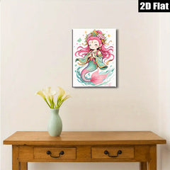 2D flat 1pc whimsical mermaid illustration vibrant ocean fantasy bedroom nursery playroom wall decor art prints canvas paintings