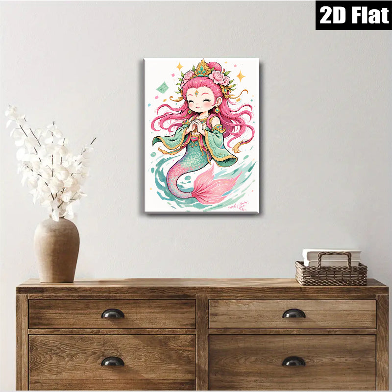 2D flat 1pc whimsical mermaid illustration vibrant ocean fantasy bedroom nursery playroom wall decor art prints canvas paintings