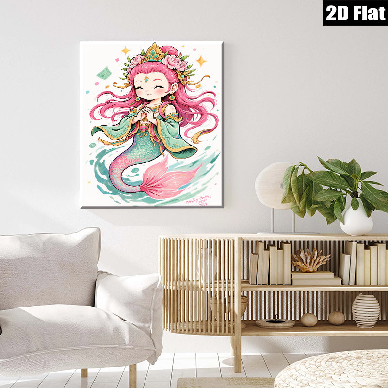 2D flat 1pc whimsical mermaid illustration vibrant ocean fantasy bedroom nursery playroom wall decor art prints canvas paintings
