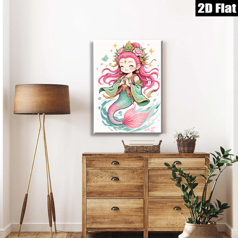 2D flat 1pc whimsical mermaid illustration vibrant ocean fantasy bedroom nursery playroom wall decor art prints canvas paintings