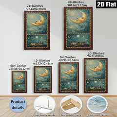 2D flat 1pc whimsical moonlit village landscape painting for cozy farmhouse bedroom living room wall decor gallery wrapped canvas prints