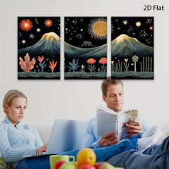 2D flat 1pc whimsical mountain landscape botanical wall art bedroom living room gallery wrapped canvas modern farmhouse decor