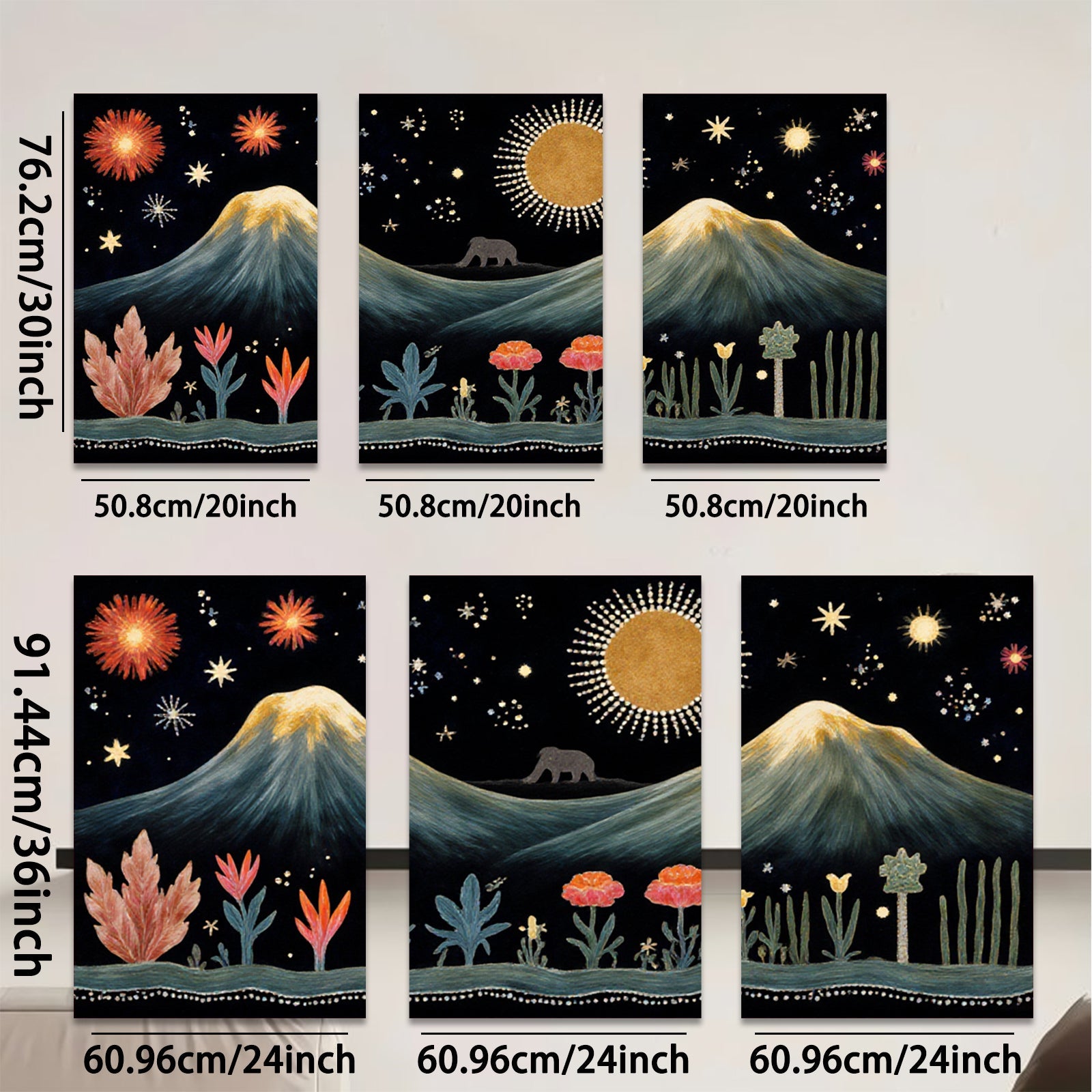2D flat 1pc whimsical mountain landscape botanical wall art bedroom living room gallery wrapped canvas modern farmhouse decor