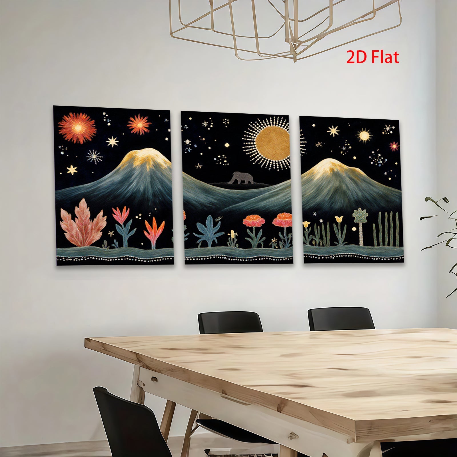 2D flat 1pc whimsical mountain landscape botanical wall art bedroom living room gallery wrapped canvas modern farmhouse decor