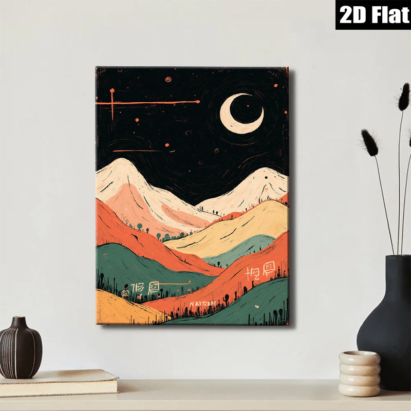 2D flat 1pc whimsical mountain landscape wall art cozy bedroom living room decor farmhouse style modern minimalist gallery wrapped canvas prints for home decoration